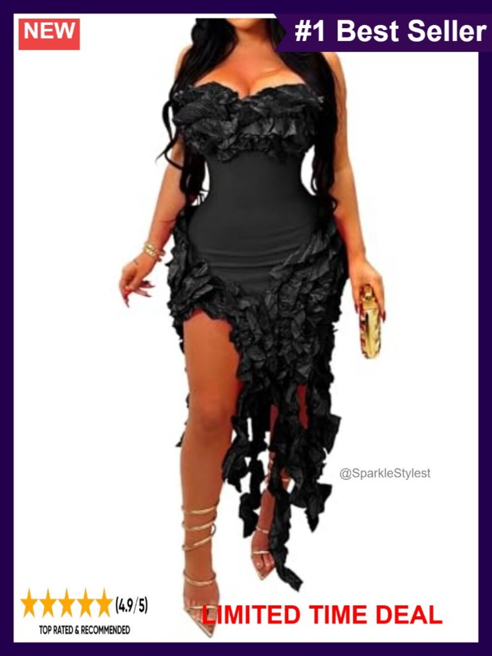 Sexy Strapless Ruffle Bodycon High Low Party Club Cocktail Dress